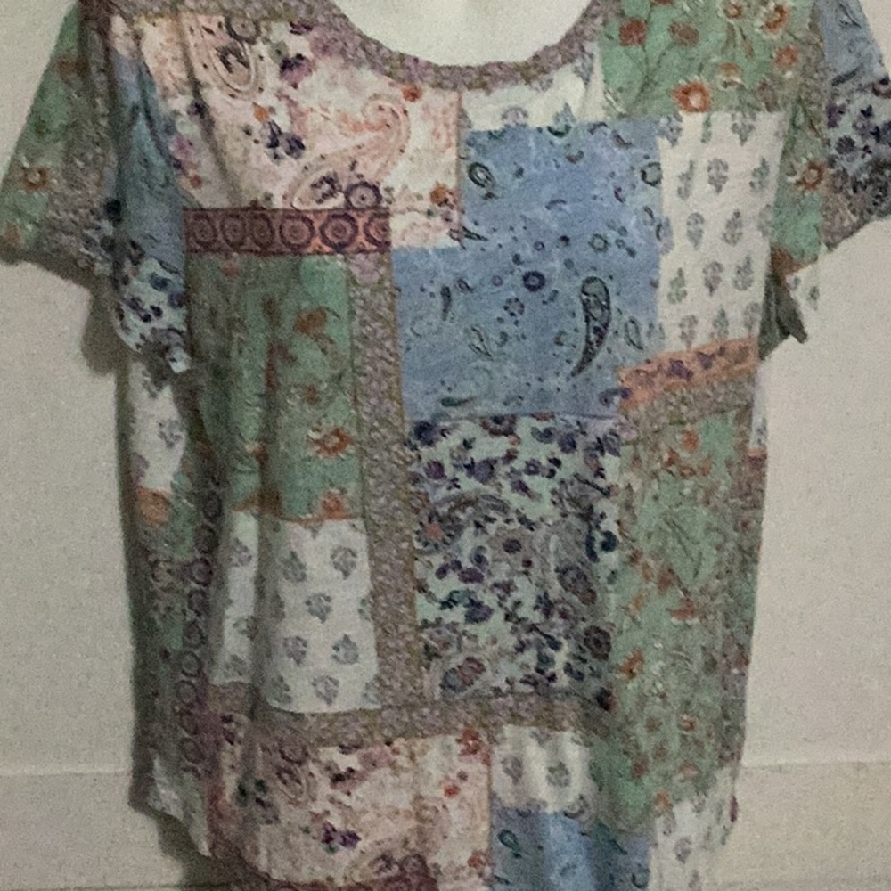 Womens Patchwork Paisley Short Sleeve Tee - Multi size XL